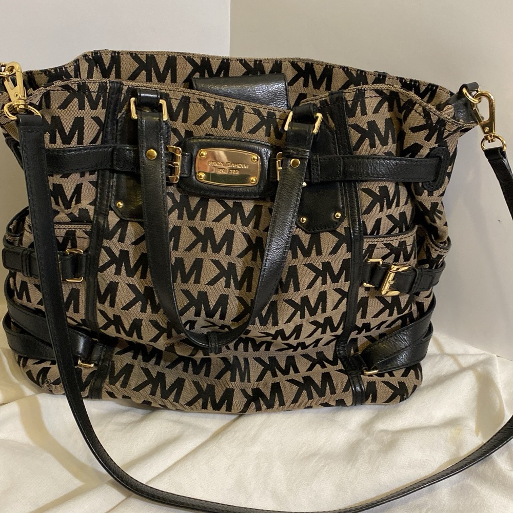 Michael Kors Black Beige Monogram Canvas Tote